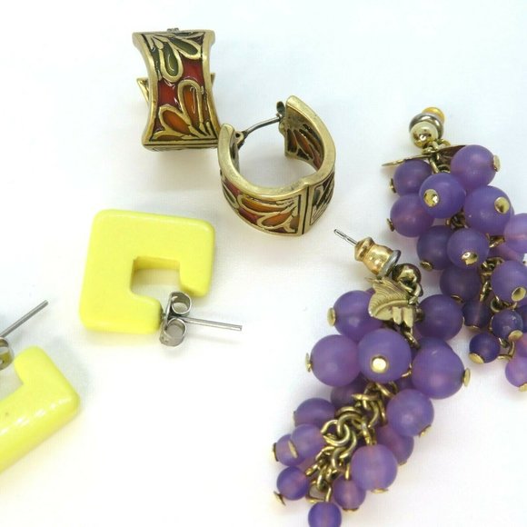 Vintage Pierced Earrings Lot of 3 Pairs Wire Posts Mid Century Modern Mixed - Picture 2 of 10